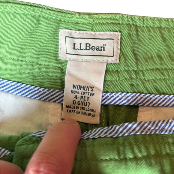 LL Bean Straight Leg Cropped Pants Green Cotton Womens Size 4 Petite - Picture 6 of 8